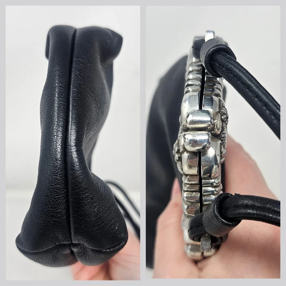 Vtg Rare Brighton One World Mini Mouse Crossbody Black Leather Ornate Kiss Lock - Picture 7 of 11